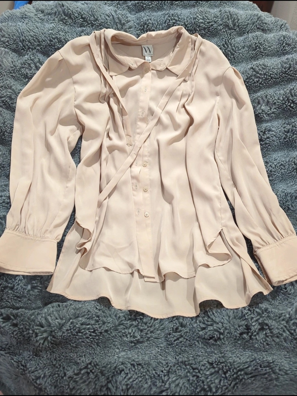 Worthington Blush Tie-Neck Ruffle Blouse